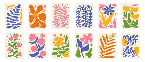 Floral abstract botanical composition set. Modern trendy minimal style. design for print, wallpaper, card and invite, poster vector