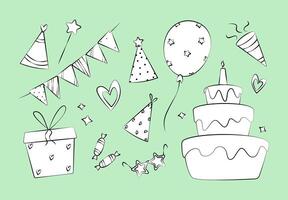 Set of doodle elements for birthday decoration. on isolated background. vector