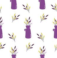 Vase with branch and leaves. Seamless pattern. vector