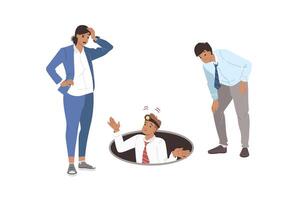 Team of business people explore abyss, experiencing perplexity due to lack of solutions to problems vector