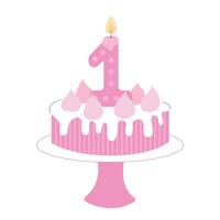 First year birthday cake with one candle illustration vector