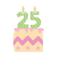 Birthday anniversary slice of cake with twenty five shaped candles isolated on white background vector