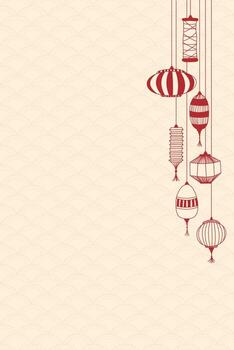 Chinese new year decoration frame with lantern hand drawn childish style on vertical background have blank space. vector