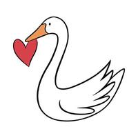 Goose holding heart in beak simple illustration vector