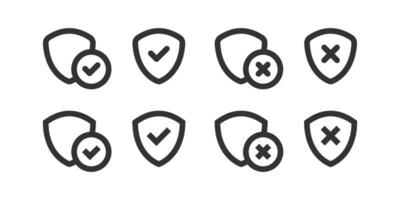 Shield check mark icon. Cancel protection. Bad security. Approve privacy. vector