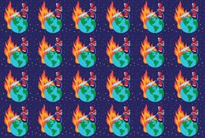 Firefighter putting out the fire on the planet, pattern vector