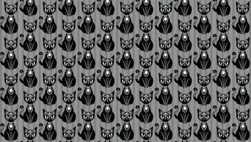 Mystical, gothic black cat, illustration on a grayscale background, pattern vector
