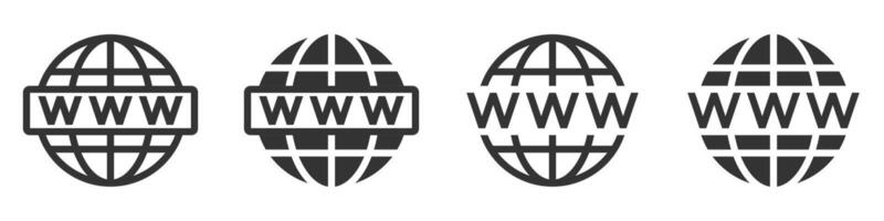WWW globe icons in different styles. Black and white illustration suitable for internet, web, and global themes. vector