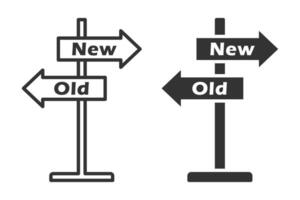 illustration of two directional signs labeled Old and New, symbolizing choices, change, or decisions in a simple, modern design. vector