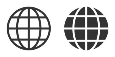 Globe icons with grid patterns. Black and white illustration ideal for global, web, and tech designs. vector