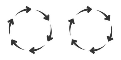 Circular arrow icons in different styles, symbolizing cycle, process, or recycling. illustration. vector