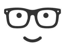 Cute glasses icon with a smiling face. Black and white illustration ideal for logos, fun designs, and branding. vector