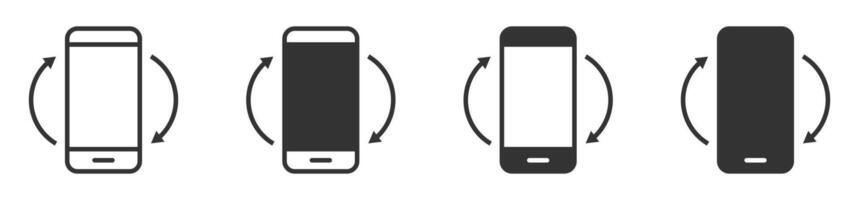 illustration of four smartphones with rotating arrows, representing screen orientation changes, navigation, or mobile interaction. vector