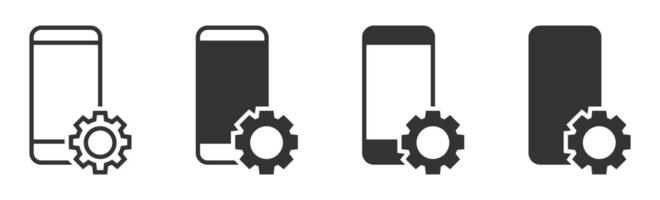illustration of smartphones with gear icons, symbolizing settings, technology management, or device configuration in a clean, modern style. vector