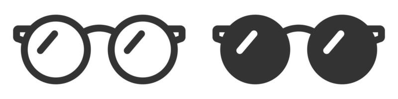 Round glasses icons in different styles. Black and white illustration ideal for fashion, optical, and retro designs. vector