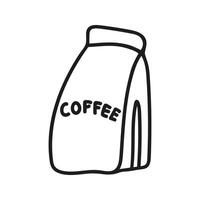 Cute single hand drawn coffee beans in paper bag. Doodle illustration vector