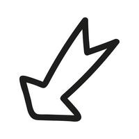 Doodle black silhouette arrow Illustration down and left direction. Hand drawn element vector