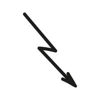 Thin line arrow down in lightning shape doodle. Hand drawn element vector