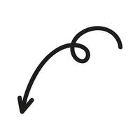 Doodle twisted arrow down direction Illustration. Hand drawn element vector