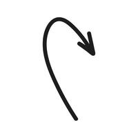 Doodle arrow with rounded turn down Illustration. Hand drawn element vector