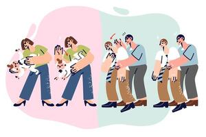 Heimlich maneuver to save suffocating people and infants, and to provide assistance in emergency vector