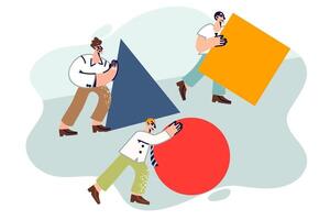 Competing business people roll various figures forward, showing different methods to achieve goal vector