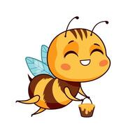 Cute bee carrying honey in a bucket. illustration in cartoon style vector