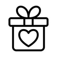 Line icon of a wrapped gift with a heart symbol in the center, symbolizing love, affection, and thoughtful presents for special events. Editable stroke. vector