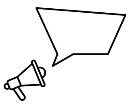 Minimalist line icon of a megaphone and speech bubble, symbolizing communication, announcement, or message broadcasting. Editable stroke. vector