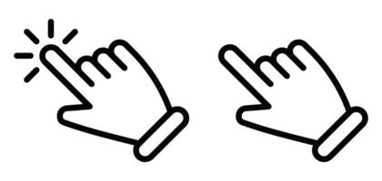 Line icons of a hand clicking, representing user interaction, selection, or navigation in apps, games, or web design. Editable stroke. vector