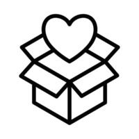 Simple line icon of an open gift box with a heart symbol, representing love, care, and giving. Perfect for holidays or special occasions. Editable stroke. vector