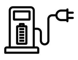 Simple line of an electric charging station with a battery symbol, ideal for themes related to electric vehicles, clean energy, and sustainability. Editable stroke. vector