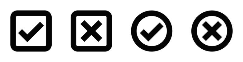 Set of check and cross icons in various shapes. Ideal for interface design, to represent approval or rejection in digital environments. Editable stroke. vector