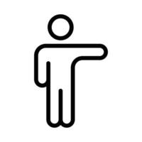 Minimalist icon of a person pointing sideways, symbolizing direction, guidance, or showing the way. Editable stroke. vector