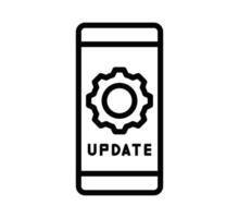 Minimalist icon of a phone with a gear symbol, representing system update, app settings, or configuration on mobile devices. Editable stroke. vector