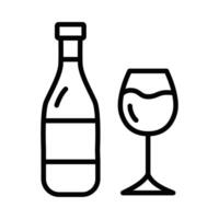 Simple line icon of a wine bottle and glass, representing wine tasting, dining, or alcoholic beverage consumption. Editable stroke. vector