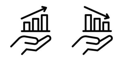 illustration of a hand holding graphs showing both rising and falling trends, perfect for business and finance concepts. Editable stroke. vector