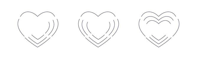 Layered Heart Evolution Minimalist Logo Designs with Curved Lines and Central Focus in Three Progressive Forms vector