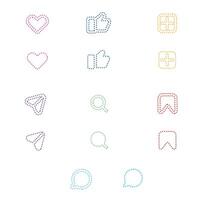 Dotted Line Icon Set with Social Interaction Symbols in Vibrant Colors for Modern UI and Web Design vector