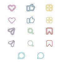 Dotted Outline Icon Set with Social Interaction Symbols in Vibrant Colors for Modern UI, Web Design, and Graphic Design vector