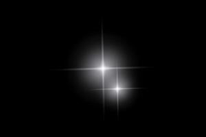 White sparkle lights, flashing lights, light effects, glowing ray beams, sparkling starsicon on black background. vector