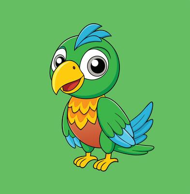 Cartoon parrot on green background