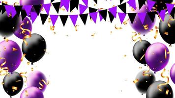 Halloween flags garland, confetti and realistic helium balloons frame background vector