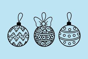 A set of Christmas tree toys. Flat linear images of Christmas balls. black and white Christmas tree toys, a symbol of Christmas and New Year. It is used for the design of banners, coloring book vector