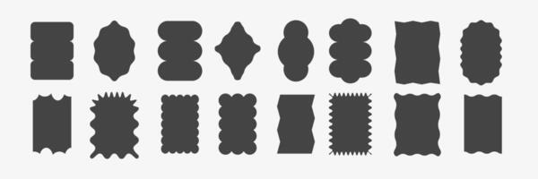 Jagged scallop rectangle and oval forms. Curved box, wiggle stickers with zig zag edge. illustration vector