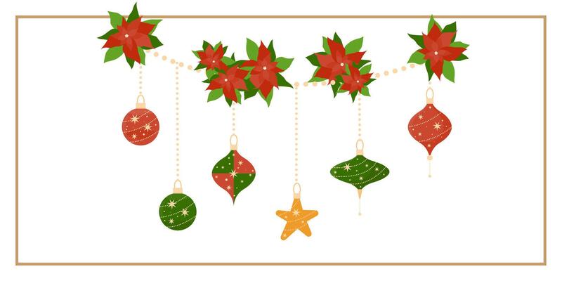 Christmas and New Year Greeting Horizontal Card or Invitation Template. Vintage Elegant Decoration Illustration. Happy Merry Xmas Greeting Party Banner Design background