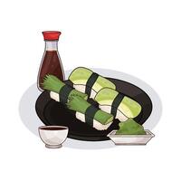 fresh sushi with wasabi vector