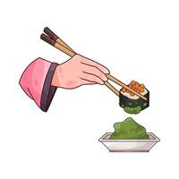 illustration of salmon roe sushi with wasabi vector