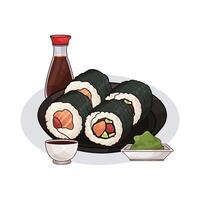 Illustration of sushi roll with wasabi vector