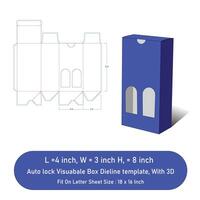 Auto lock Visuabale Box Dieline template, With 3D vector